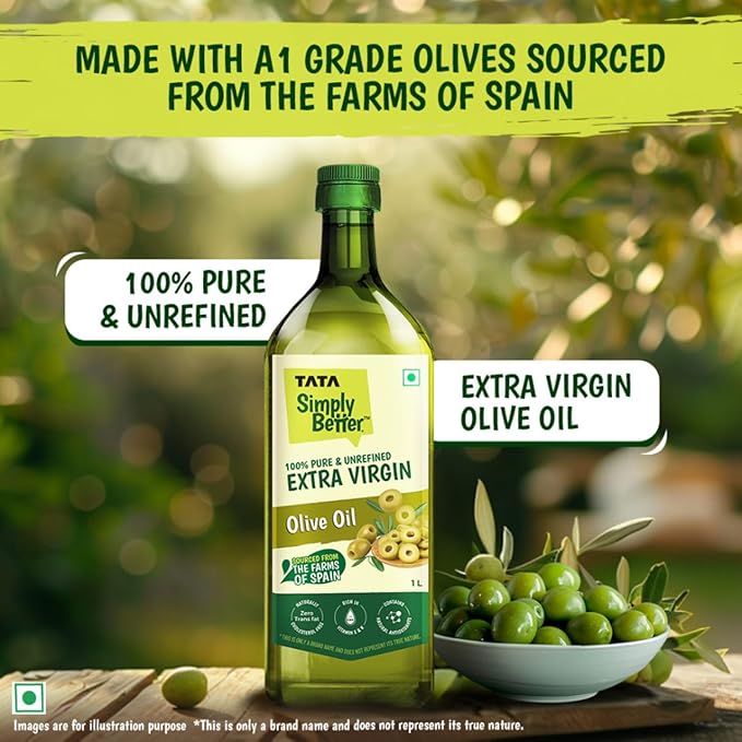 Pure & Unrefined Extra Virgin Olive Oil, A1 Grade Olives From The Farms of Spain, Cold Press Extraction, Cholesterol & Trans Fat-Free, Natural Antioxidants, Rich in Vitamin E & K